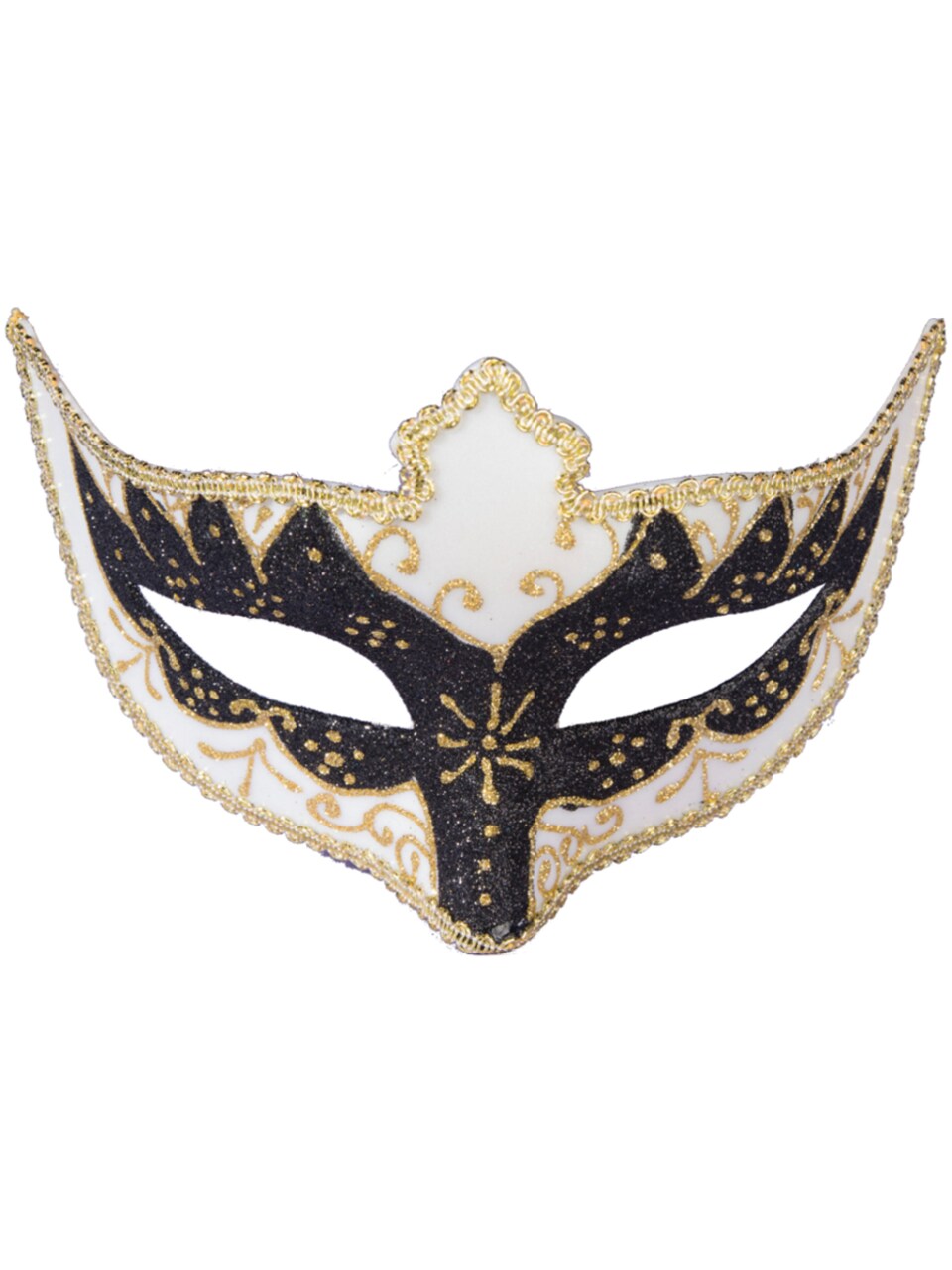 Adults White And Black With Gold Trim Venetian Masquerade Half Mask
